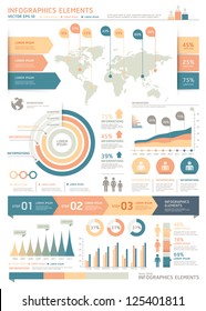 Retro Color Infographics Elements with World map Graphics on Old Paper Background. Vector illustration. can be used for workflow layout, diagram, step options, web design, number options banner.