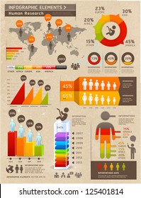 Retro Color Infographics Elements with World map Graphics on Old Paper Background. Vector illustration. can be used for workflow layout, diagram, step options, web design, number options banner.