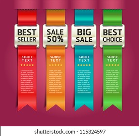 Retro Color Medals with Ribbon Style Number Options Banner & Card. Vector illustration