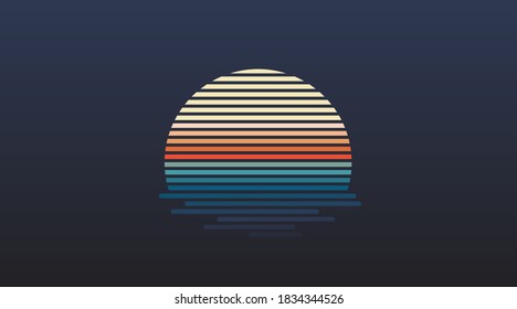 Retro color minimal sun sunset in line art style. EPS10