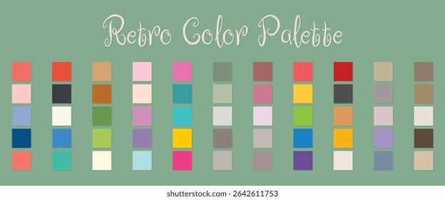 retro color palette with harmonious swatches flat vector illustration.