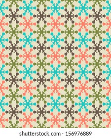 Retro color snowflake seamless vector pattern.