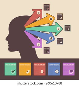 Retro Color Style Multicolor Graphics, Human Head Business Concept Vector Infographics 