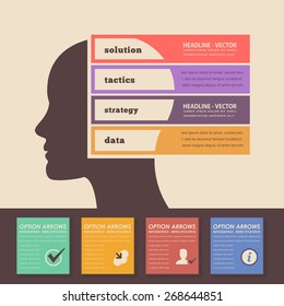 Retro Color Style Multicolor Graphics, Human Head Business Concept Vector Infographics 