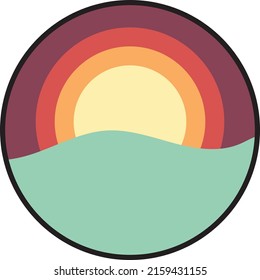 Vector de atardecer de color retro, concepto de placa de parque nacional.
