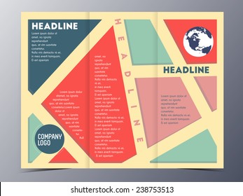 retro color table style brochure template tri-fold vector illustration for use as product presentation or company presentation 