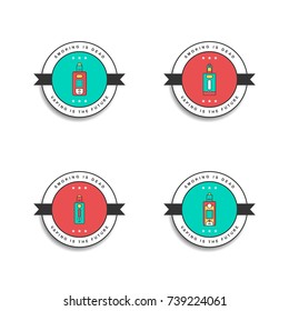 retro color theme electric cigarette mod - vaporizer vector art badge label