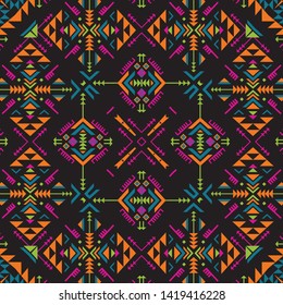 retro color tribal Navajo vector seamless pattern. aztec fancy abstract geometric art print. ethnic hipster backdrop. Wallpaper, cloth design, fabric, paper, cover, textile, weave, wrapping.