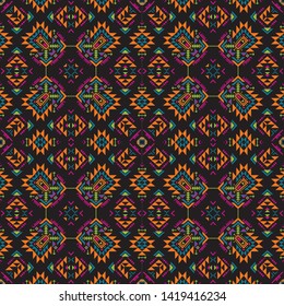 retro color tribal Navajo vector seamless pattern. aztec fancy abstract geometric art print. ethnic hipster backdrop. Wallpaper, cloth design, fabric, paper, cover, textile, weave, wrapping.