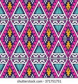 retro color tribal Navajo vector seamless pattern. aztec fancy abstract geometric art print. ethnic hipster backdrop.  Wallpaper, cloth design, fabric, paper, cover, textile design template.