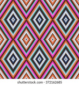 retro color tribal Navajo vector seamless pattern with rhombus. aztec fancy abstract geometric art print. ethnic hipster backdrop. Wallpaper, cloth design, fabric, paper, cover, textile template.