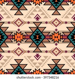 retro color tribal Navajo vector seamless pattern. aztec fancy abstract geometric art print.  ethnic hipster backdrop. Wallpaper, cloth design, fabric, paper, cover, textile, weave, wrapping. 