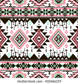 retro color tribal Navajo vector seamless pattern. aztec fancy abstract geometric art print.  ethnic hipster backdrop. Wallpaper, cloth design, fabric, paper, cover, textile, weave, wrapping. 