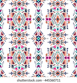 retro color tribal Navajo vector seamless pattern. aztec fancy abstract geometric art print. ethnic hipster backdrop. Wallpaper, cloth design, fabric, paper, cover, textile, weave, wrapping. 