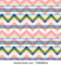 retro color tribal Navajo vector pattern. aztec fancy abstract geometric art print. ethnic hipster backdrop. Wallpaper, cloth design, fabric, paper, cover, textile, weave, wrapping.
