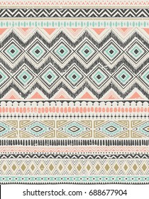 retro color tribal vector seamless pattern with doodle elements. aztec fancy abstract geometric art print. ethnic hipster background. Wallpaper, cloth design, fabric, paper, textile. hand drawn