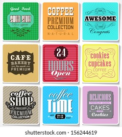 Retro colored bakery labels, coffee shop, cafe, menu design elements, calligraphic