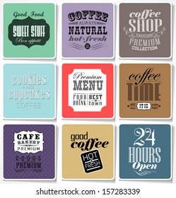 Retro colored bakery labels and typography, coffee shop, cafe, menu design elements, calligraphic/ vector illustration