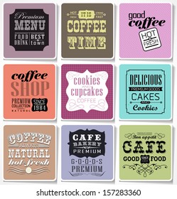 Retro colored bakery labels and typography/ coffee shop, cafe, menu design elements, calligraphic