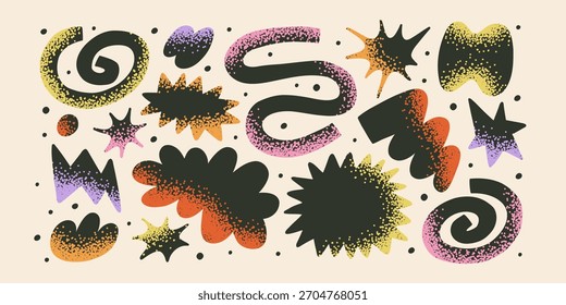 Retro farbige BLOB-Shape-Sammlung. Naive groovige funky Blasen, wolkenähnliche flache Formen. Abstrakte organische Formen und Figuren, gewellte Aufkleber. Asymmetrisches BLOB-Aufkleber-Set.