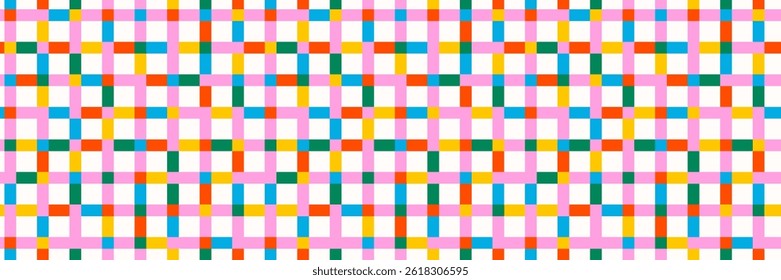 Retro colored checkerboard seamless pattern. Fun colored vintage grid background for cover, notebook, packaging.