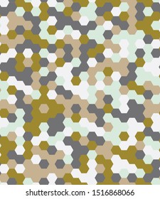 Retro colored hexagonal beehive geometric seamless repeat vector pattern swatch.  Mosaic tile grid of hexagons.