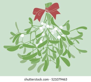 retro colored isolated illustration of christmas mistletoe bouquet