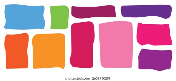 Retro colored organic irregular shapes collection. Random abstract figures with rough jagged edges. Hand drawn vector abstract forms. Modern graphic elements isolated on white background	