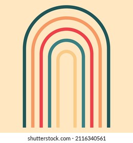 Retro colored rainbow, archway. Stripes in yellow, orange, red and teal colors. Background for posters, invitation, greeting cards, montage, scrapbooking, banners or wrapping paper.