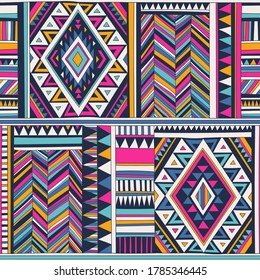 retro colored tribal vector seamless pattern. aztec fancy abstract geometric art print. ethnic hipster background. doodle hand drawn. Wallpaper, cloth design, fabric, tissue, cover, textile template