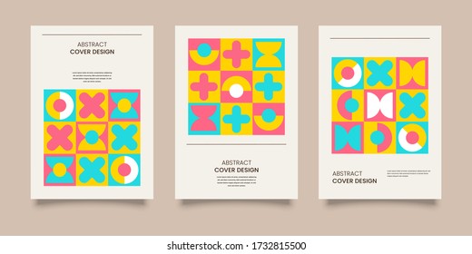 Retro Colorful Abstract Cover Geometric Template Design Set Vintage