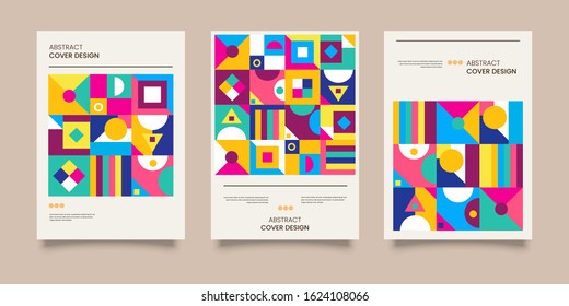 Retro Colorful Abstract Cover Template Design Set Vintage