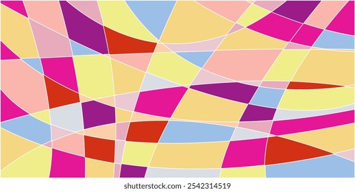 Fundo de onda geométrica abstrata colorido retrô. Criado Com Linha Branca Negrito E Bela Cor Vermelha, Laranja, Azul e Mostarda Para Festival De Arte, Web