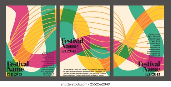 Paquete Abstractas colorido retro del cartel. Ilustración vectorial abstracta del sistema del cartel del vintage