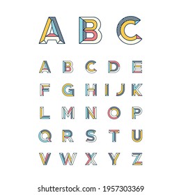 Retro colorful alphabet 90, 80.  Vintage alphabet vector font for labels, titles, posters etc.