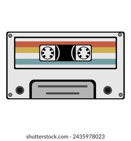 Retro colorful audio tape cassette with vintage model. Flat design vector illustration