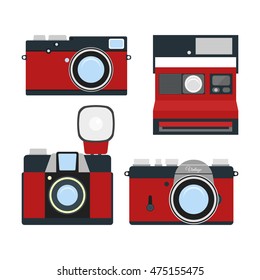 Retro colorful camera icons set. Modern flat  design elements. Vintage isolated photo camera. Vector illustration.