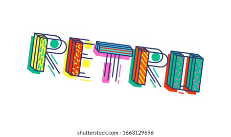 Retro colorful cartoon inscription vector illustration isolated on white background. Lettering in bright and free style for textile prints and party posters.