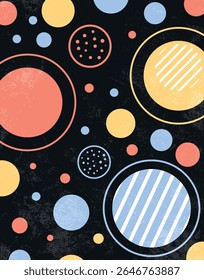 Retro Colorful Circles on Black Background
