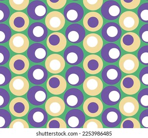 Retro Colorful Circles Psychedelic Geometric Minimal Seamless Pattern Trend Fashion Colors Vector Perfect for Allover Fabric Print or Wrapping Paper Electric Purple Yellow Green Tones