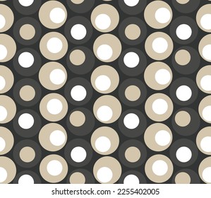 Retro Colorful Circles Psychedelic Geometric Minimal Seamless Pattern Trend Fashion Colors Vector Perfect for Allover Fabric Print or Wrapping Paper Beige Black Gray Tones