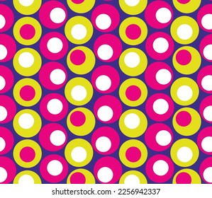 Retro Colorful Circles Psychedelic Geometric Minimal Seamless Pattern Trend Fashion Colors Vector Perfect for Allover Fabric Print or Wrapping Paper Fuchsia Neon Yellow Tones