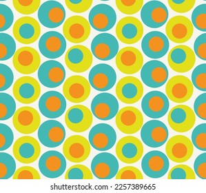 Retro Colorful Circles Psychedelic Geometric Minimal Seamless Pattern Trend Fashion Colors Vector Perfect for Allover Fabric Print or Wrapping Paper Tiffany Blue Neon Green Orange Tones