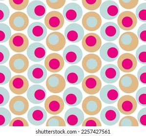 Retro Colorful Circles Psychedelic Geometric Minimal Seamless Pattern Trend Fashion Colors Vector Perfect for Allover Fabric Print or Wrapping Paper Pastel Blue Fuchsia Brown Tones