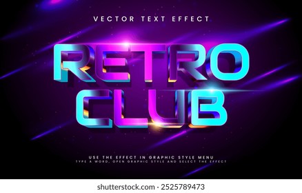 Retro colorful club editable vector text effect, with modern light concept