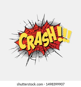 Retro colorful comic crash bubble with black halftone shadows. Vector illustration, vintage design, pop art style.