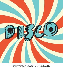 Retro colorful disco banner with vintage sunburst, disco poster party vintage style for retro 70s parties, abstract wallpaper with the inscription Disco, background 80s style for party flyers