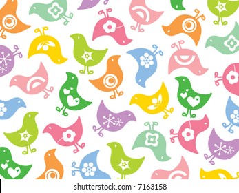 retro colorful fun icon chicks pattern (vector)