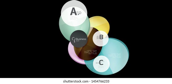 Retro colorful geometric background - circles on black, great design for any purposes. Creative minimal concept. Banner, poster template.