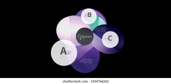 Retro colorful geometric background - circles on black, great design for any purposes. Creative minimal concept. Banner, poster template.
